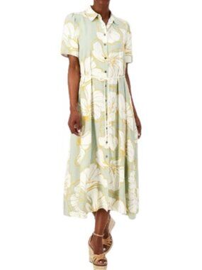 Peace Love World Women Boheme Day To Night Shirt Dress Blue Tropical Floral MP